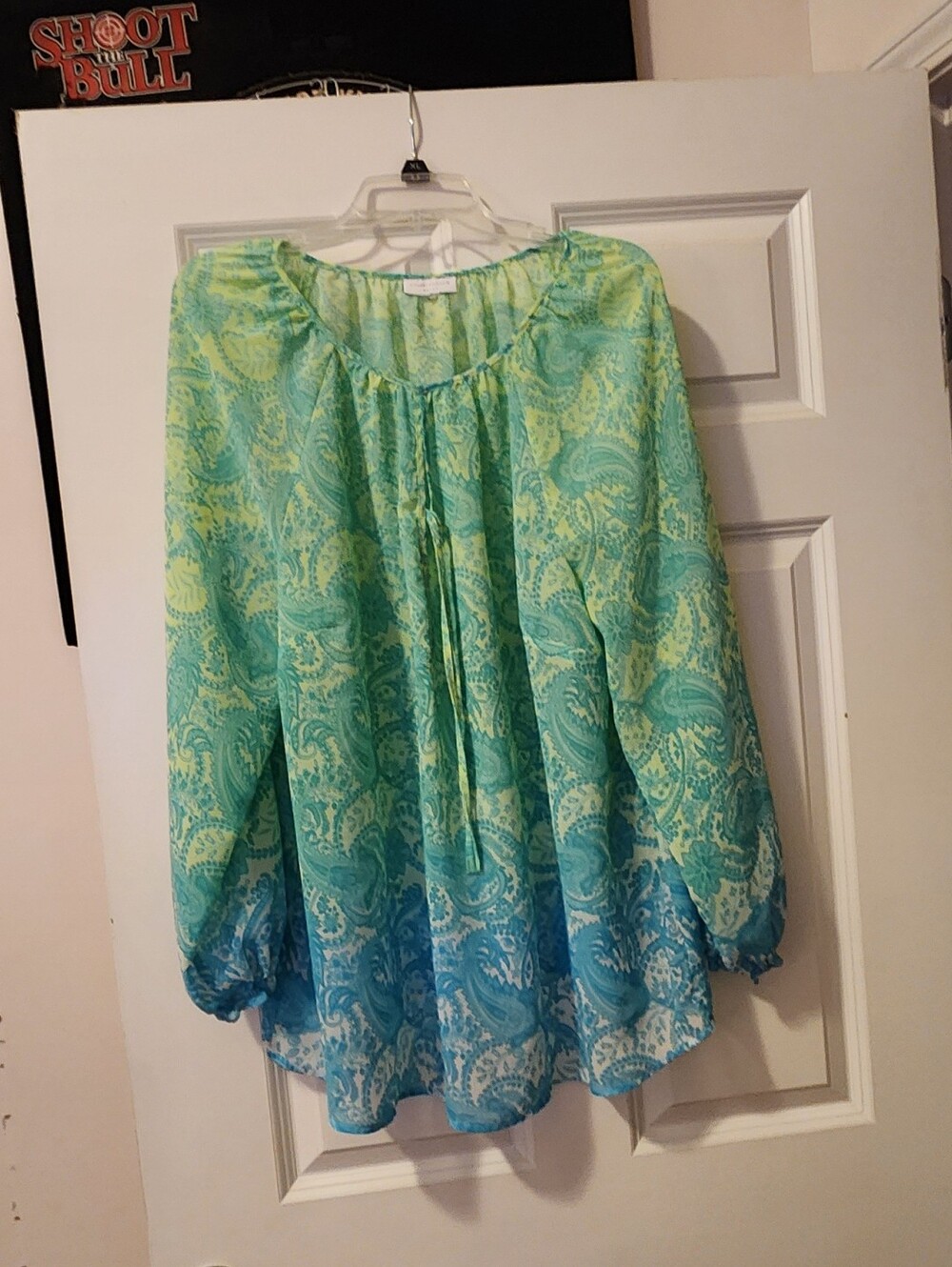 Charter Club Turquoise and Lime Paisley Peasant Tunic